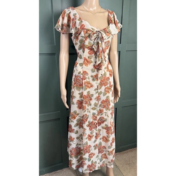 Paris Blues Dresses & Skirts - Paris Blues VTG 90s Floral Maxi Dress Sz 11 Cream Button Front Sheer Prairie